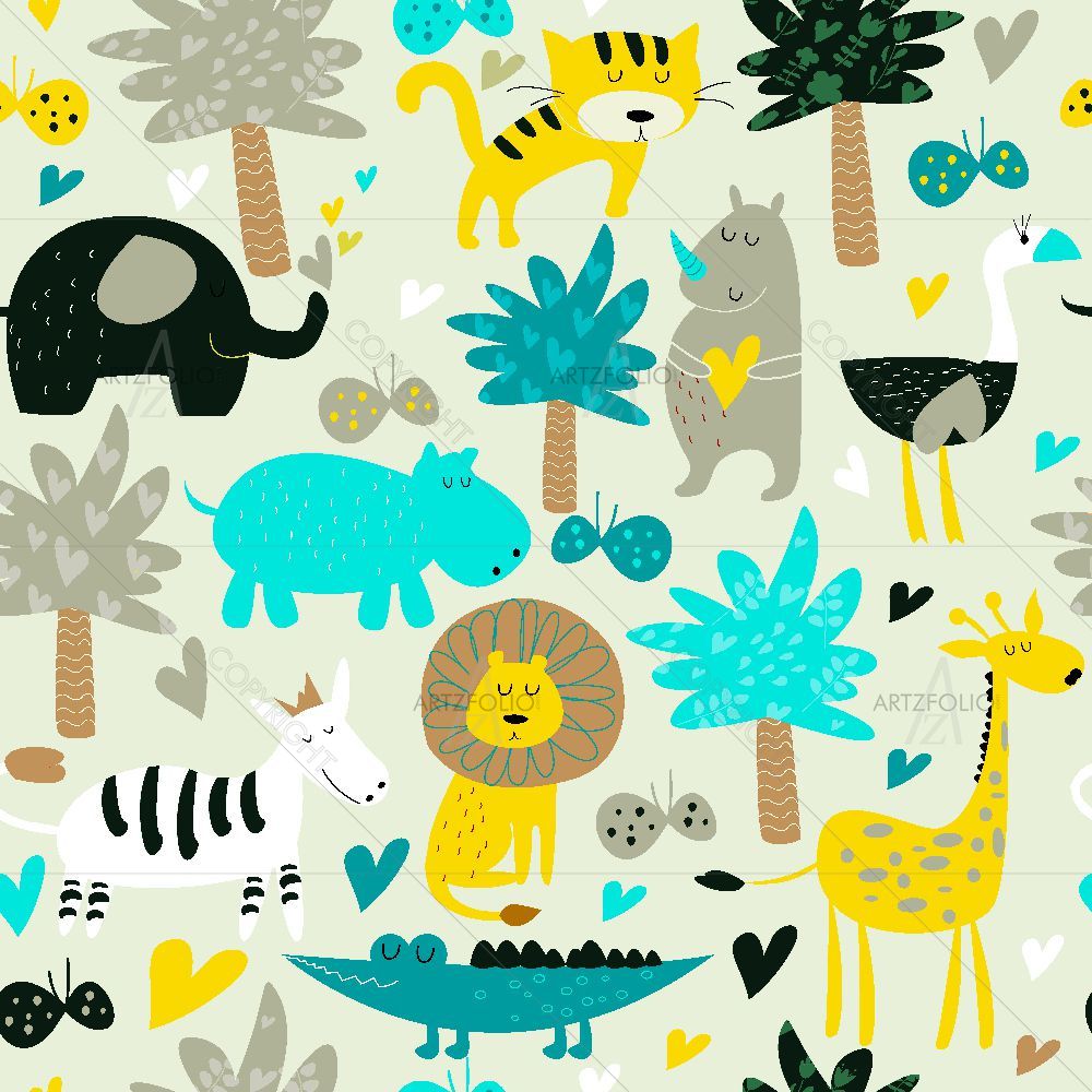 Cartoon African Animals — Botanical custom art by ArtzFolio
