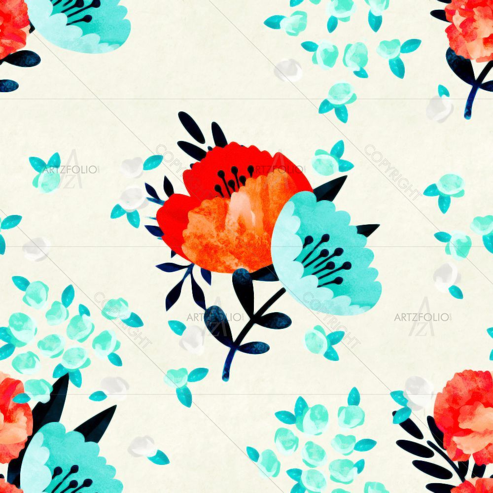 Red Blue Flowers — custom-size art design 5015316