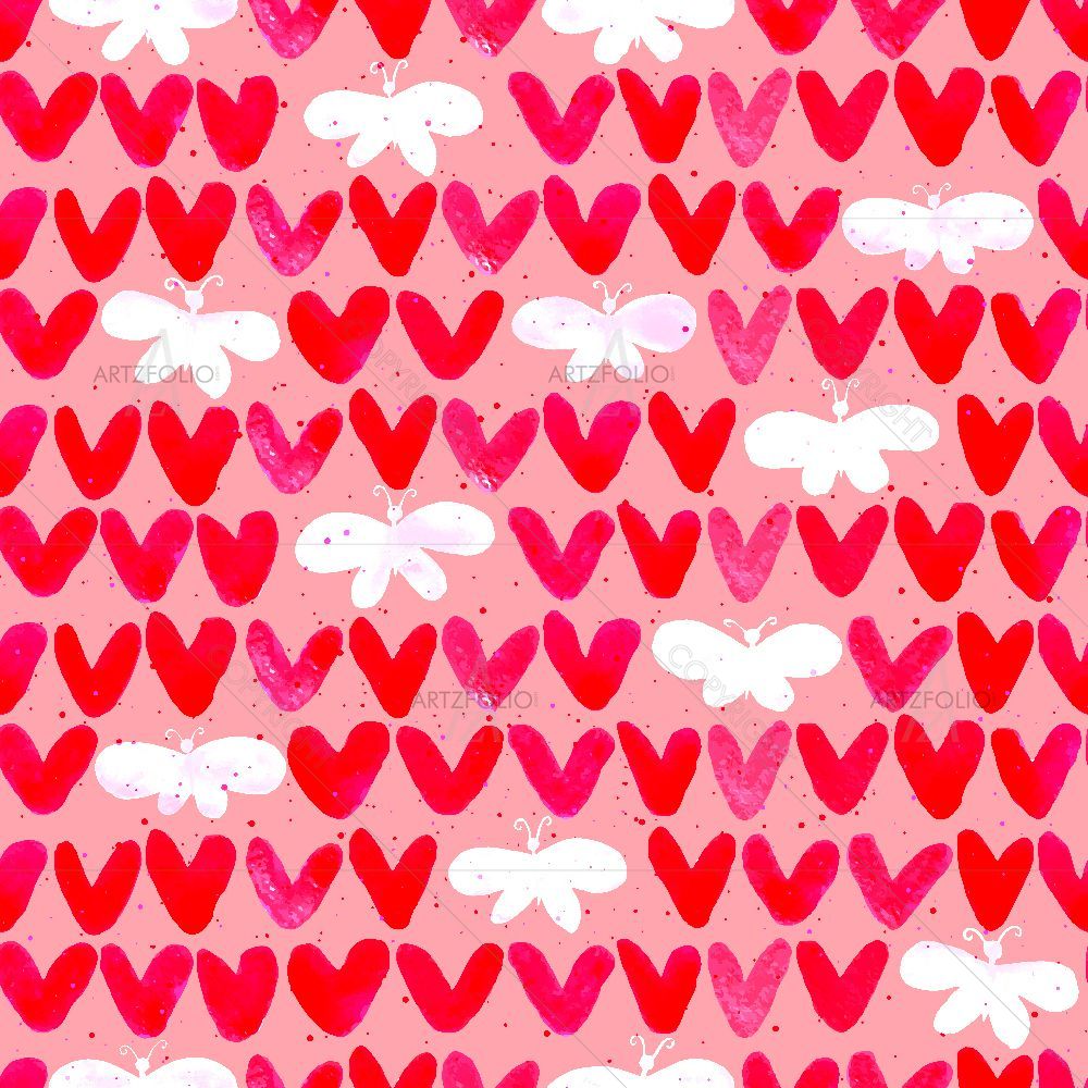 Watercolor Hearts and Butterflies — Abstract custom art by ArtzFolio