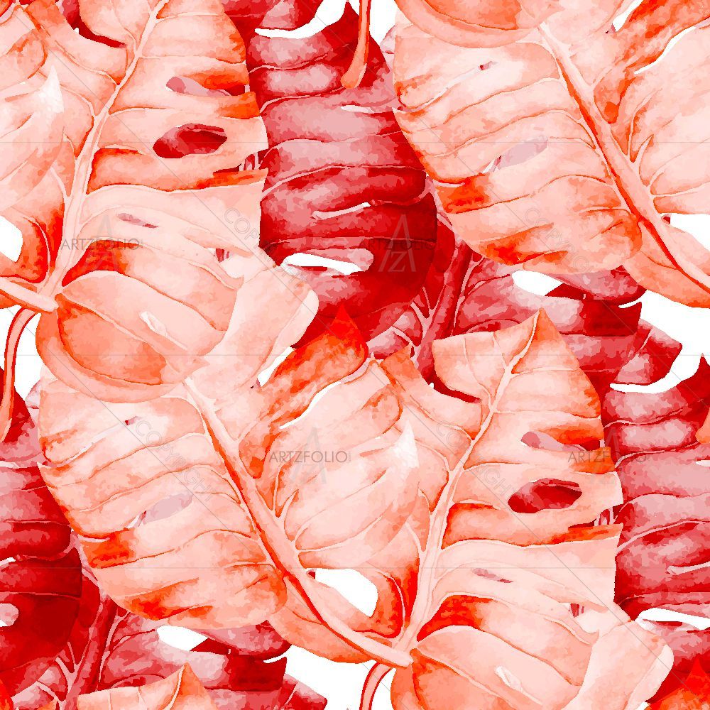 Red Watercolor Banana Leaves — Botanical custom art by ArtzFolio