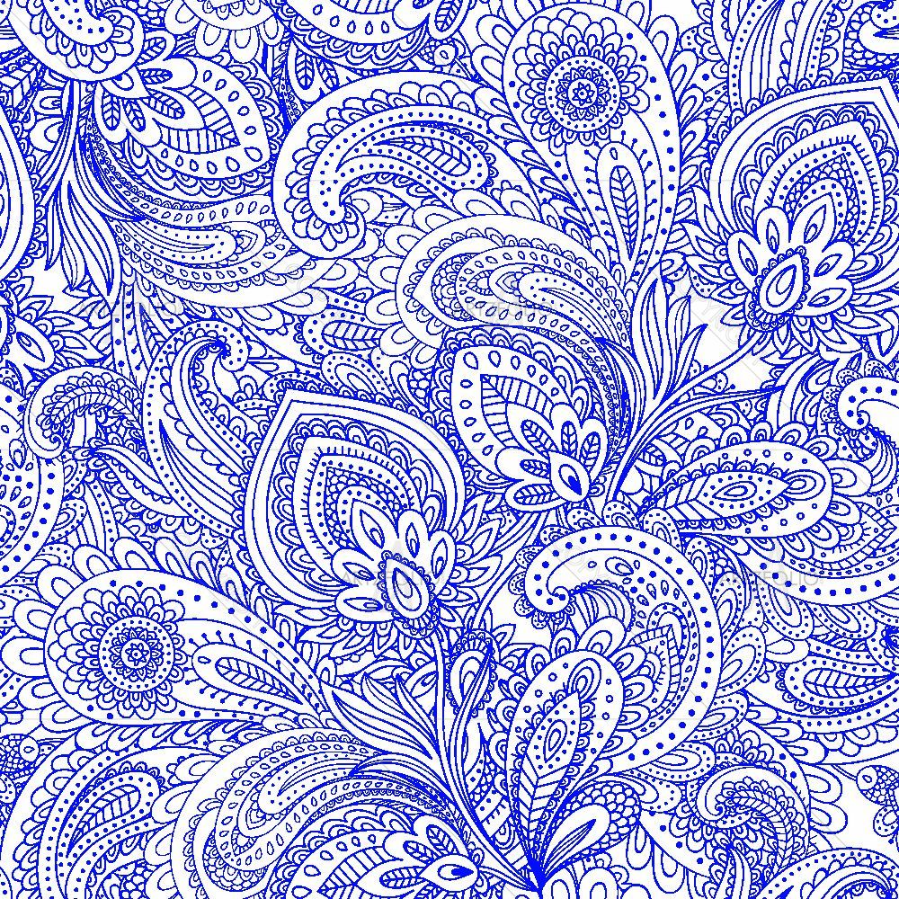 Blue Vintage Floral Leaves — custom-size art design 5015386