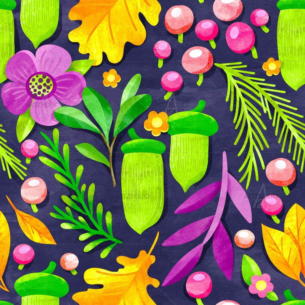 Watercolor Floral Pattern D9 — custom-size art design 5015412