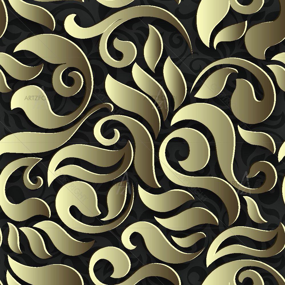 3D Golden Floral Abstract — custom-size art design 5015427