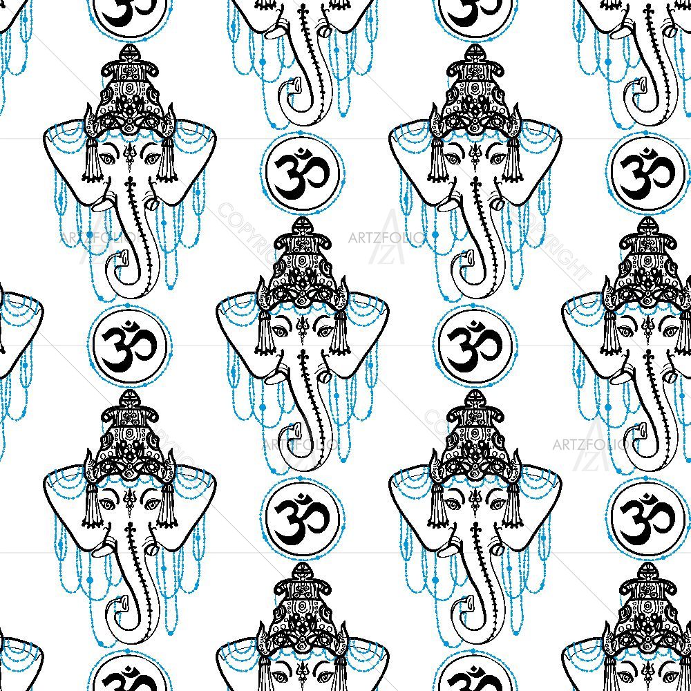Traditional Indian Symbols Om, Ganesha — Devotional custom art by ArtzFolio