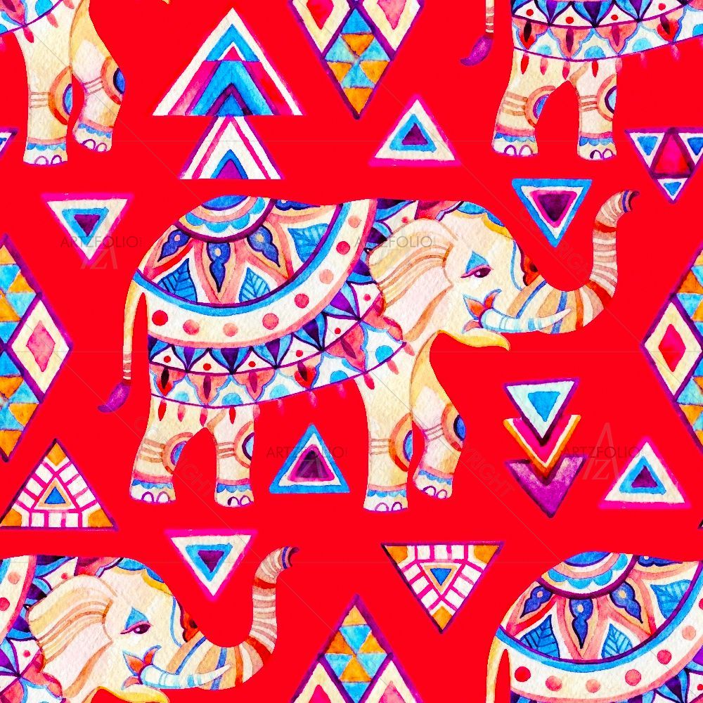 Indian Elephant with Ornament Elements — Botanical custom art by ArtzFolio