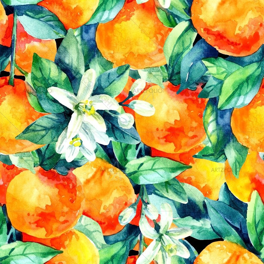 Madarine Orange Fruit with Leaves and Blossom — Devotional custom art by ArtzFolio