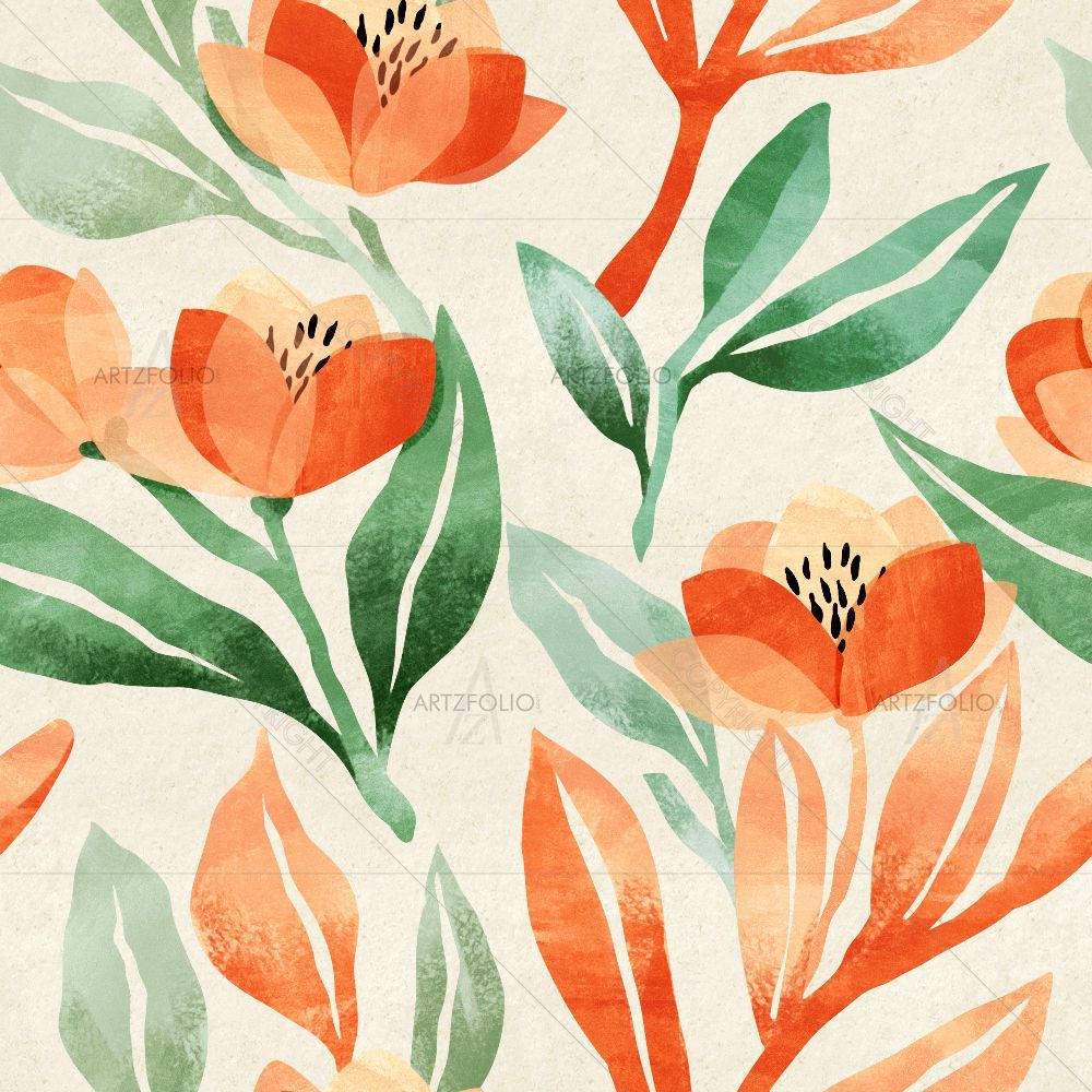 Watercolor Floral Pattern D14 — Botanical custom art by ArtzFolio