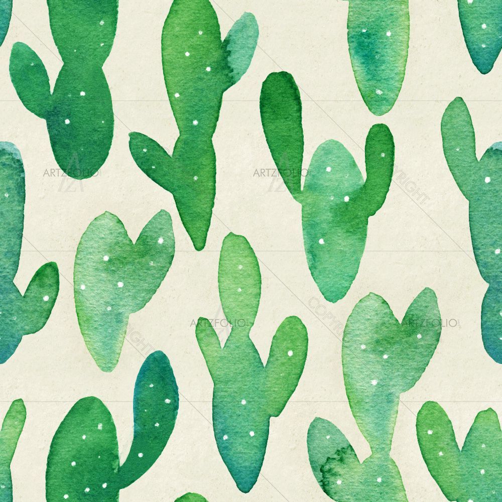 Green Watercolor Cactus — custom-size art design 5015663