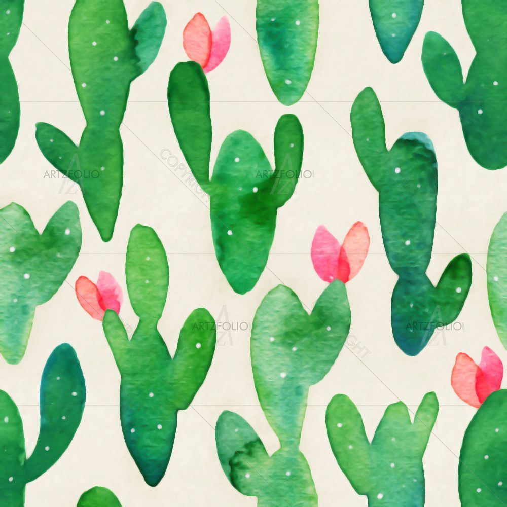 Watercolor Botanical Cacti D1 — custom-size art design 5015665