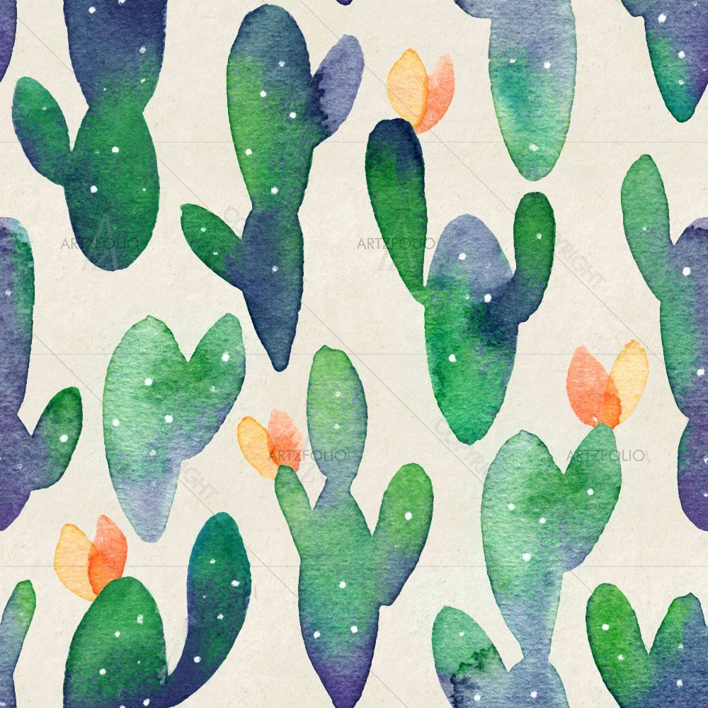 Watercolor Botanical Cacti D2 — custom-size art design 5015666