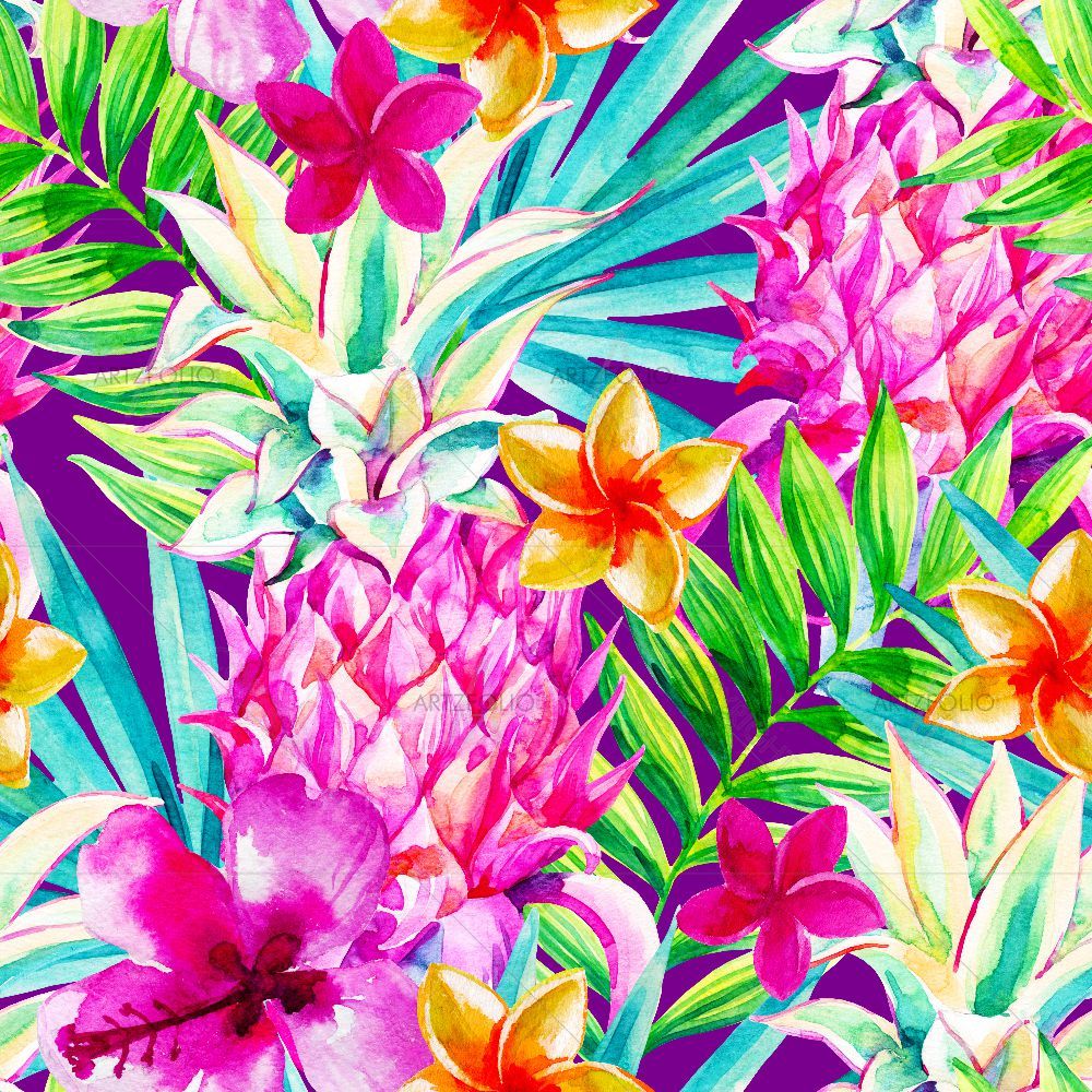 Watercolor Pink Pineapple Image — Botanical custom art by ArtzFolio