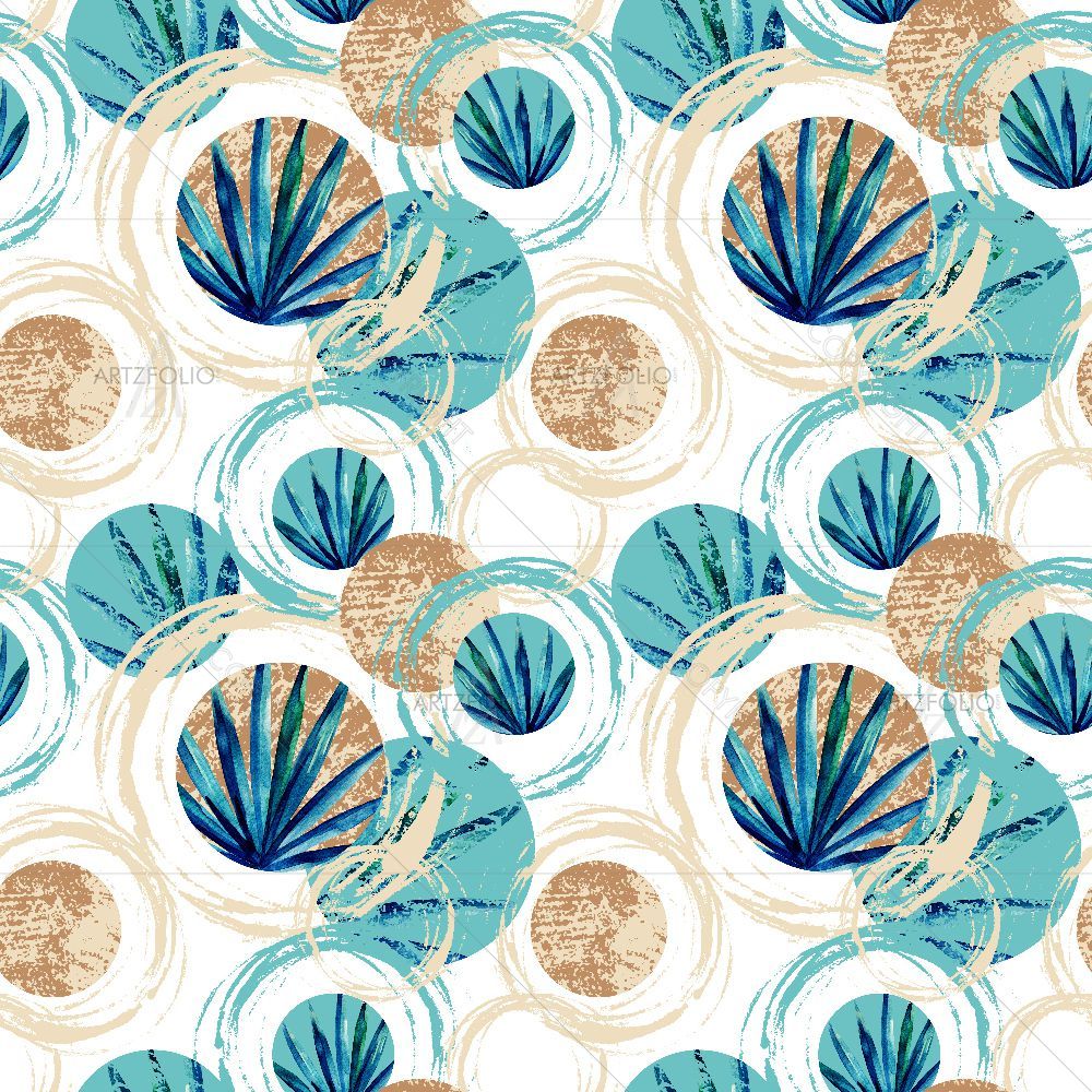 Abstract Circles Palm Leaves — custom-size art design 5015716