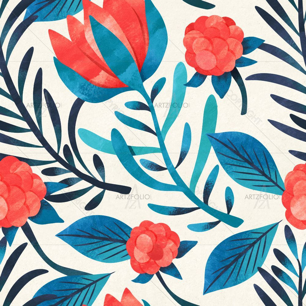 Watercolor Floral Pattern D17 — Botanical custom art by ArtzFolio