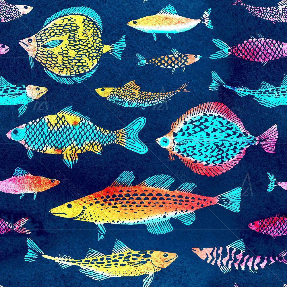 Watercolor Colorful Fishes — Animals custom art by ArtzFolio