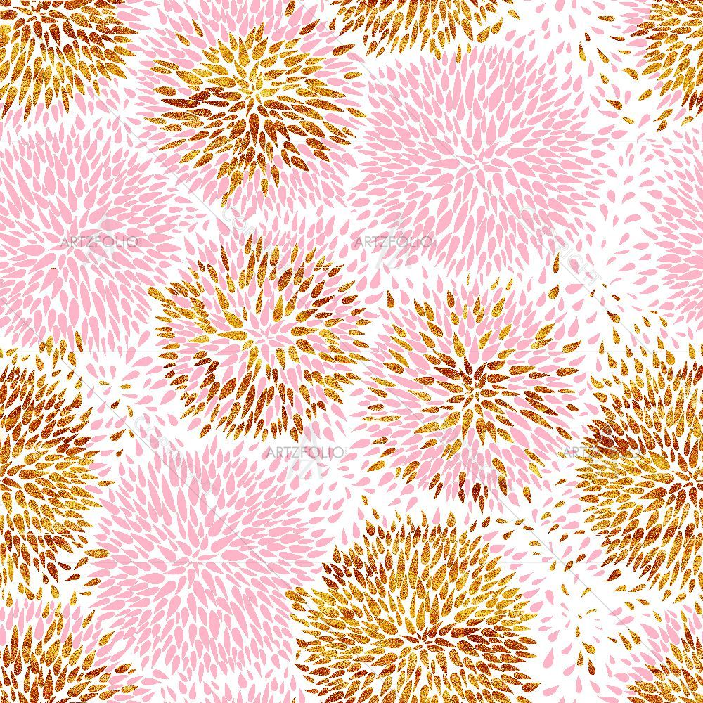 Pink Gold Flowers — custom-size art design 5015744