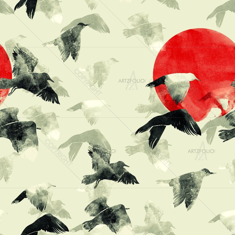 Japanese Seagull Sky Imprints — Abstract custom art by ArtzFolio
