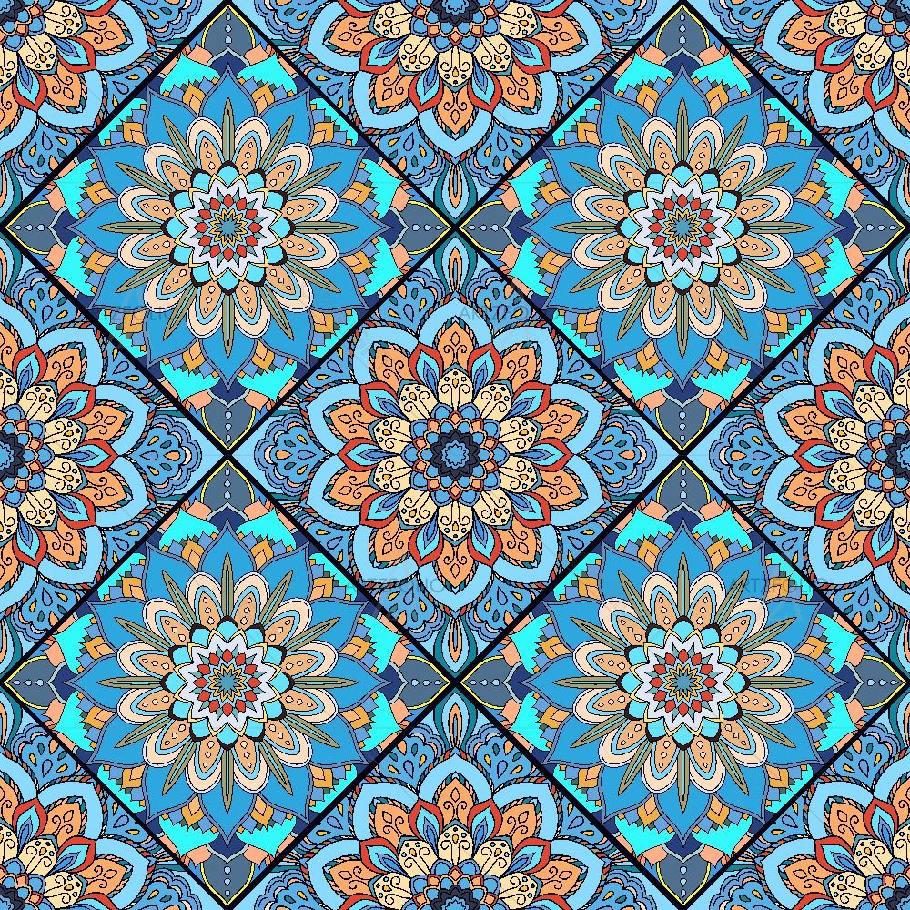 Blue Boho Flowers — custom-size art design 5015794