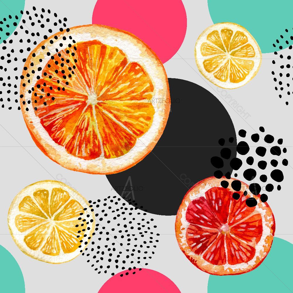 Watercolor Fruits and Abstract Circles — custom-size art design 5015820