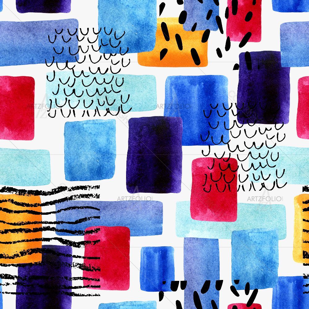 Watercolor Rectangles with Doodles — Abstract custom art by ArtzFolio