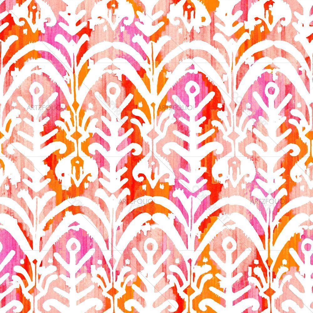 Watercolor Floral Ikat Pattern D1 — custom-size art design 5015834