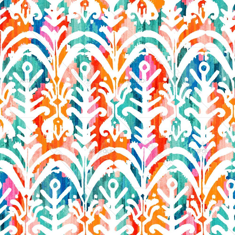 Watercolor Floral Ikat Pattern D2 — custom-size art design 5015835