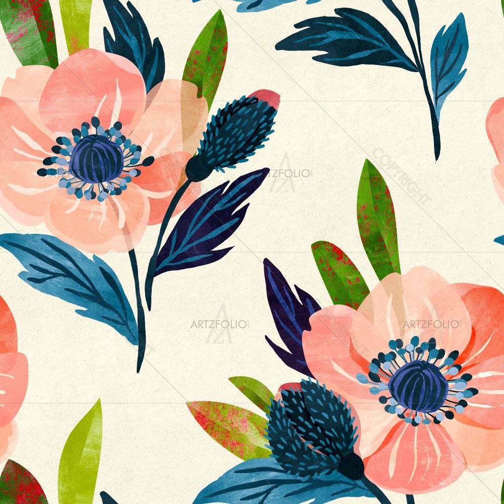 Watercolor Floral Pattern D29 — Botanical custom art by ArtzFolio