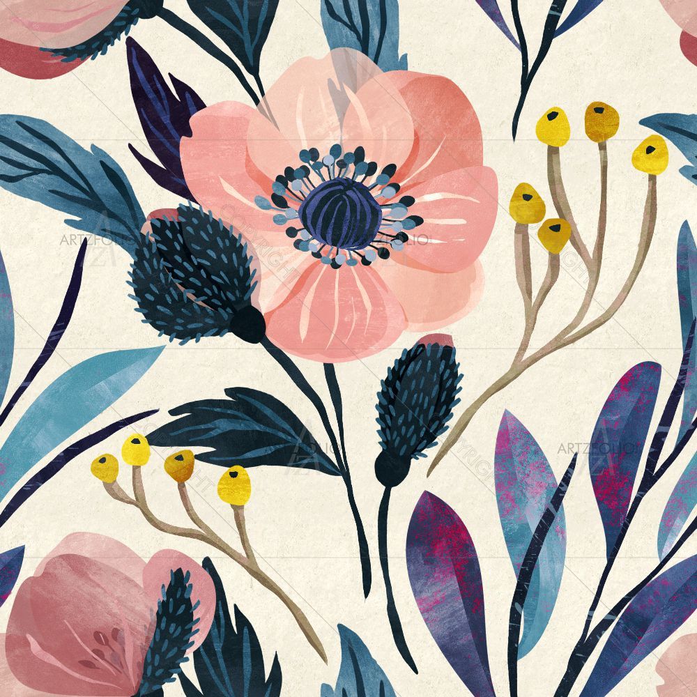 Watercolor Floral Pattern D30 — Botanical custom art by ArtzFolio