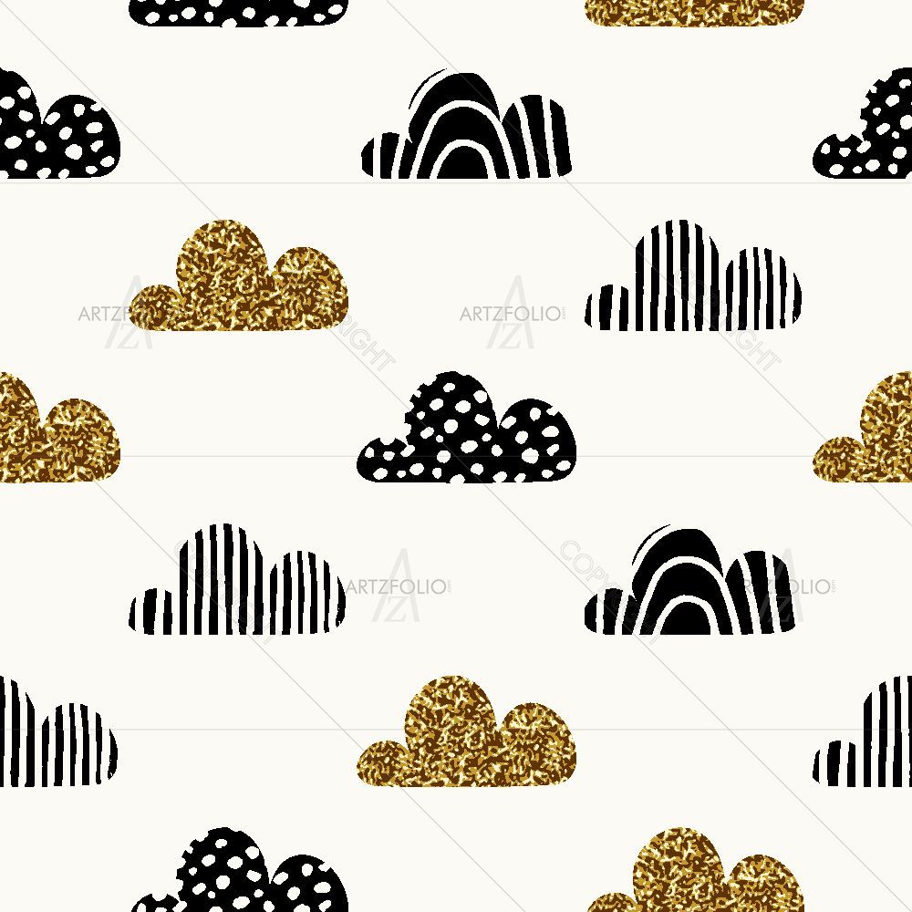 Gold Glitter and Black Cloud Shapes — custom-size art design 5015890