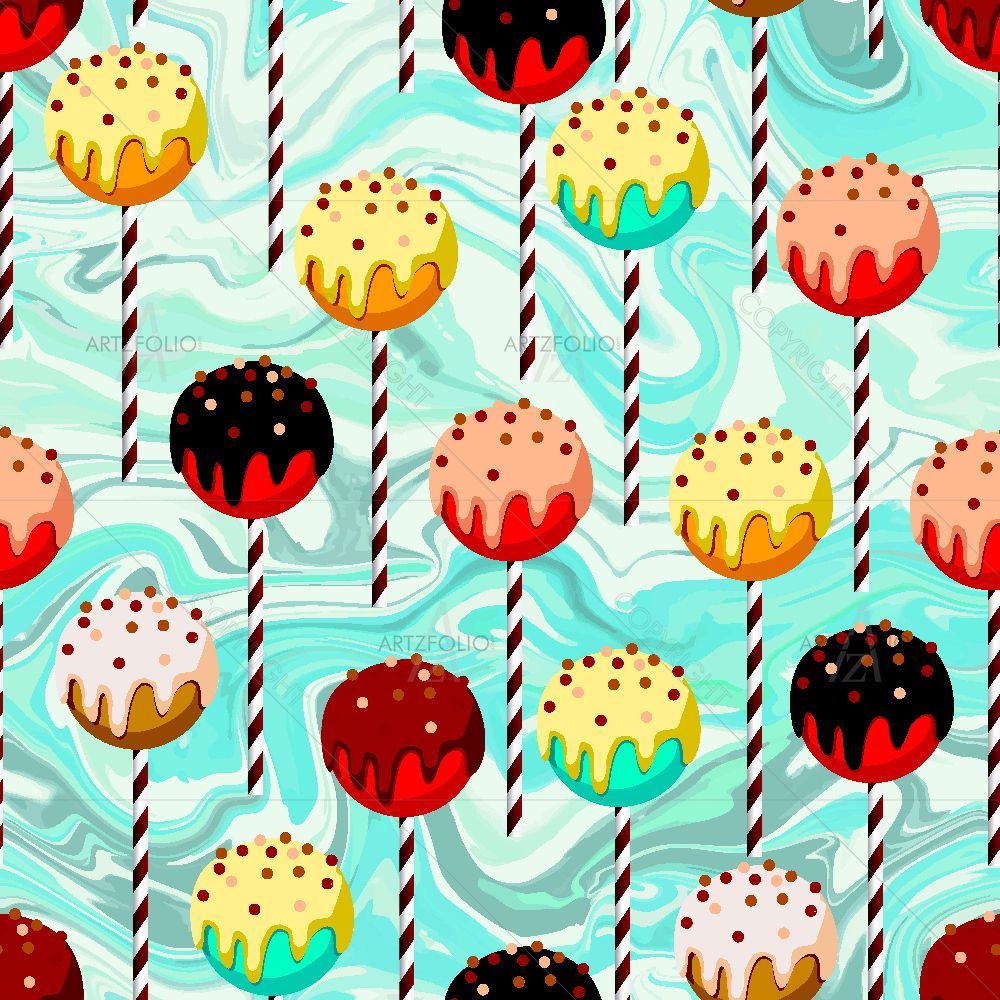 Colorful Chocolate Cake-pops on Stripped Sticks — Fluid marble custom art by ArtzFolio