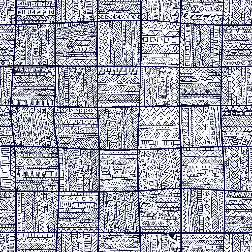 Tribal Blue Motifs — custom-size art design 5015902