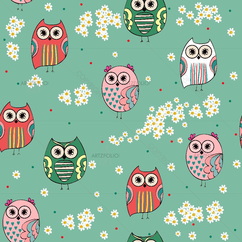 Baby Owls with Flowers — Botanical custom art by ArtzFolio