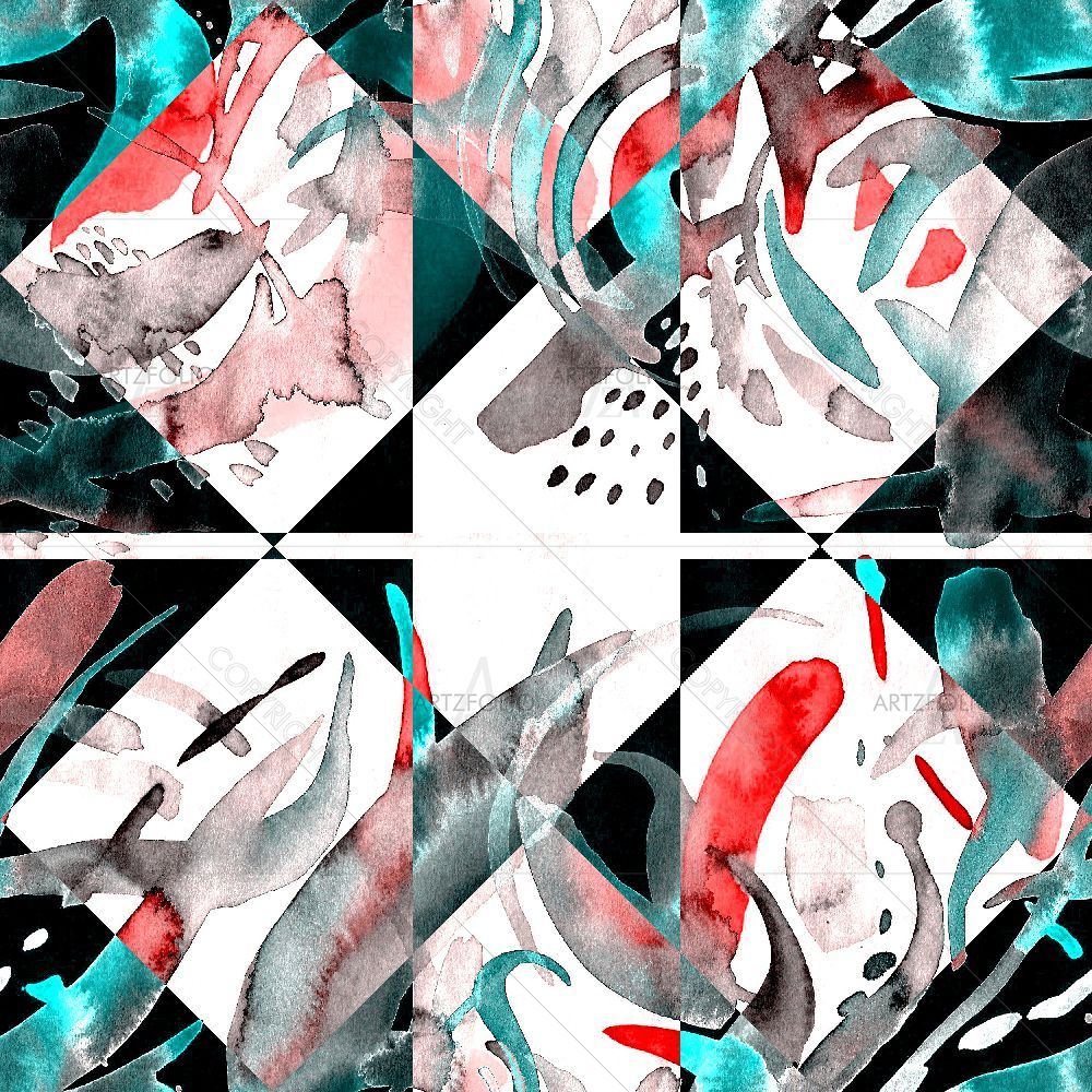 Watercolor Patchwork Pattern — Botanical custom art by ArtzFolio