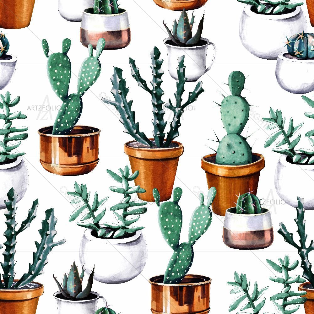 Watercolor Succulent Cactus — custom-size art design 5015953