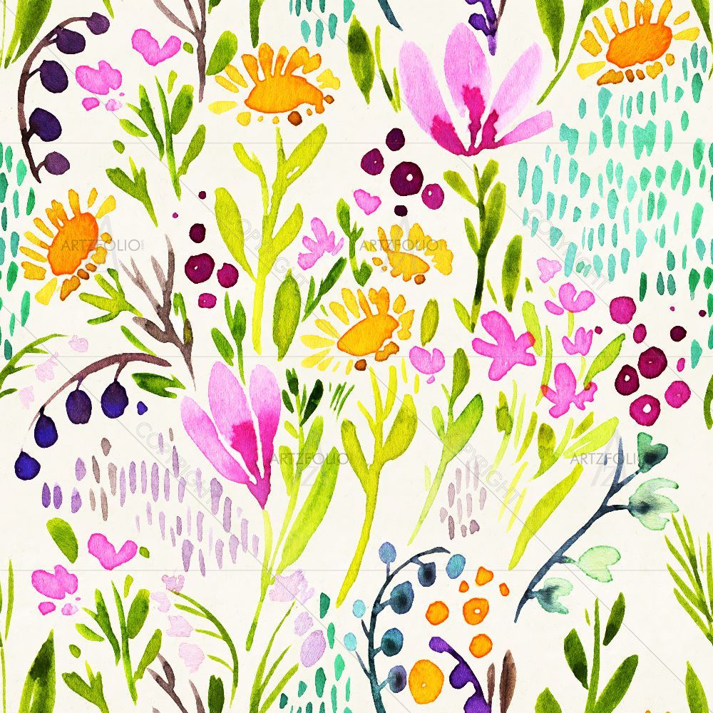 Watercolor Floral Pattern D31 — Botanical custom art by ArtzFolio