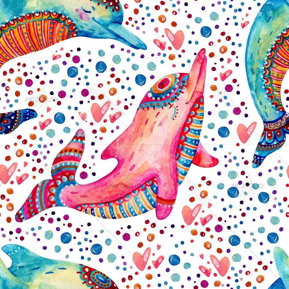 Cartoon Dolphins with Bubbles — custom-size art design 5016012