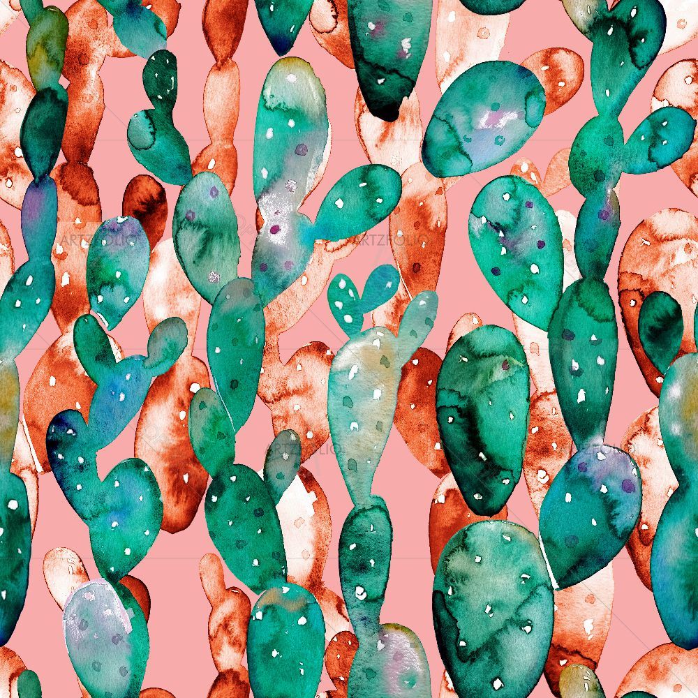 Colorful Watercolor Cactus — custom-size art design 5016025