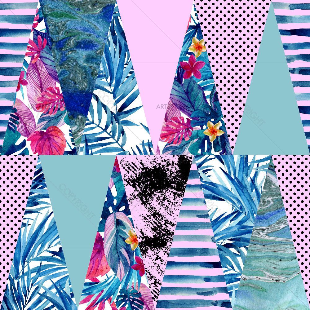 Colorful Tropical Leaves and Triangles — custom-size art design 5016048