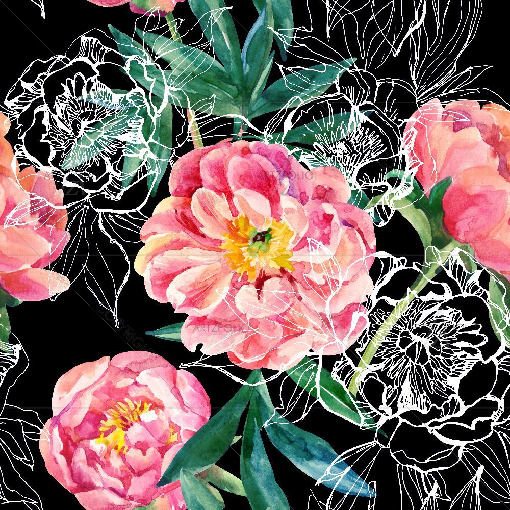 Watercolor Peony Flowers D2 — Botanical custom art by ArtzFolio