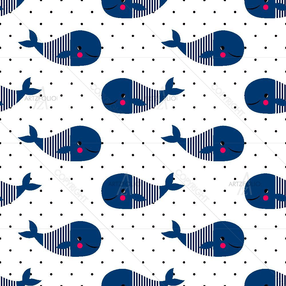 Cartoon Whales on Polka Dots — Animals custom art by ArtzFolio