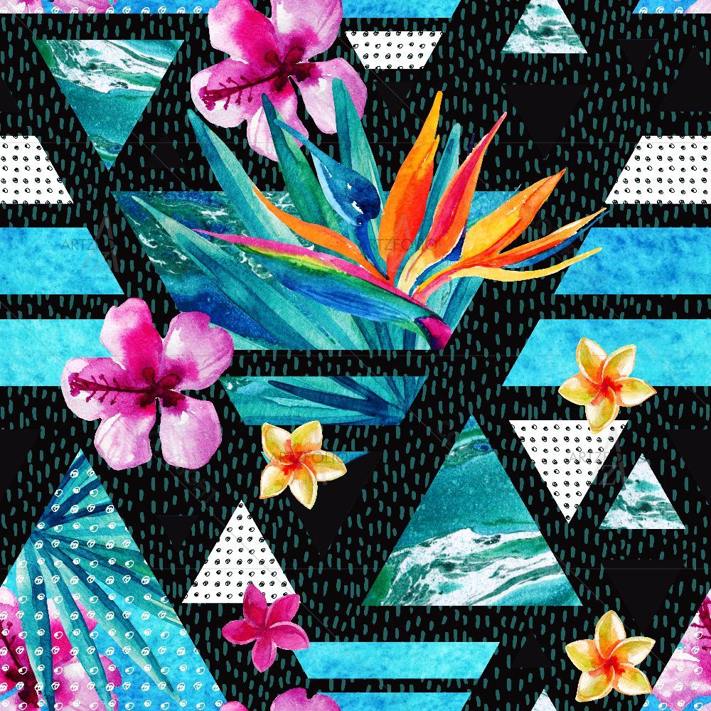 Triangles with Tropical Flowers — custom-size art design 5016077