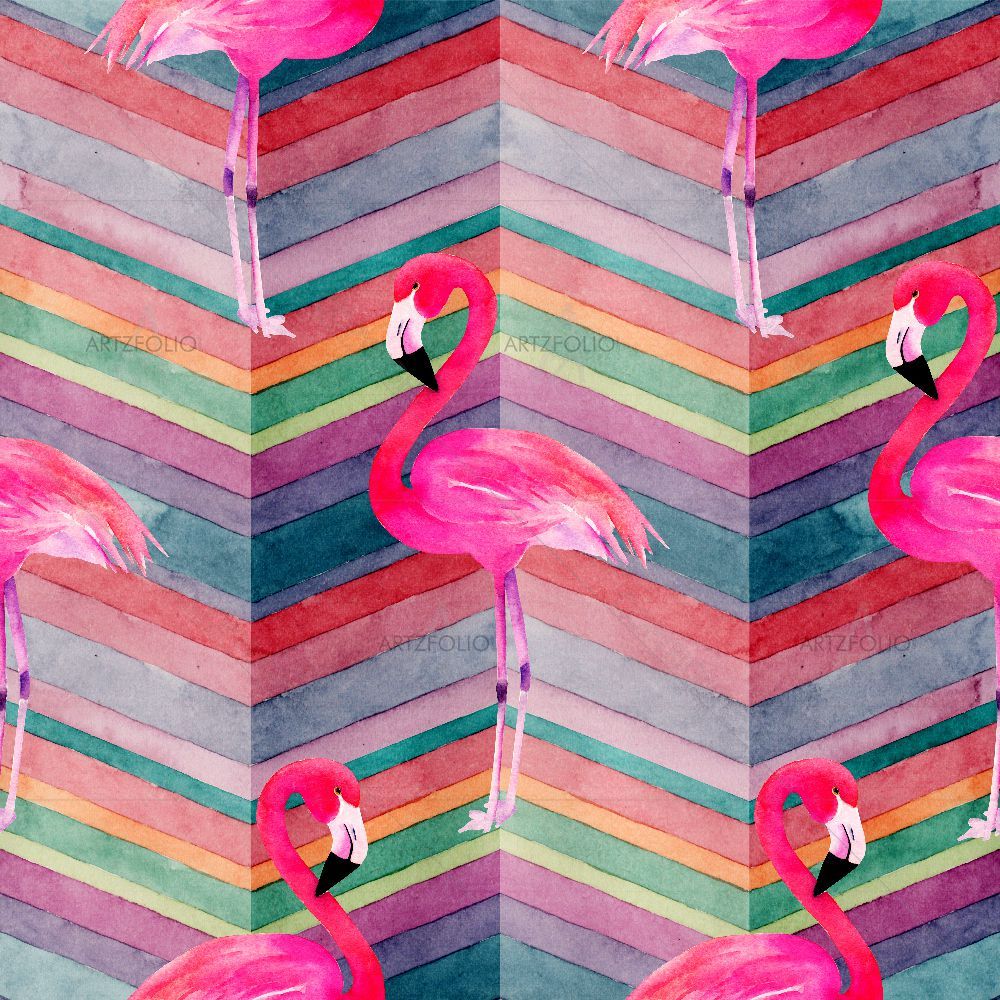 Watercolor Chevron Flamingo — custom-size art design 5016086