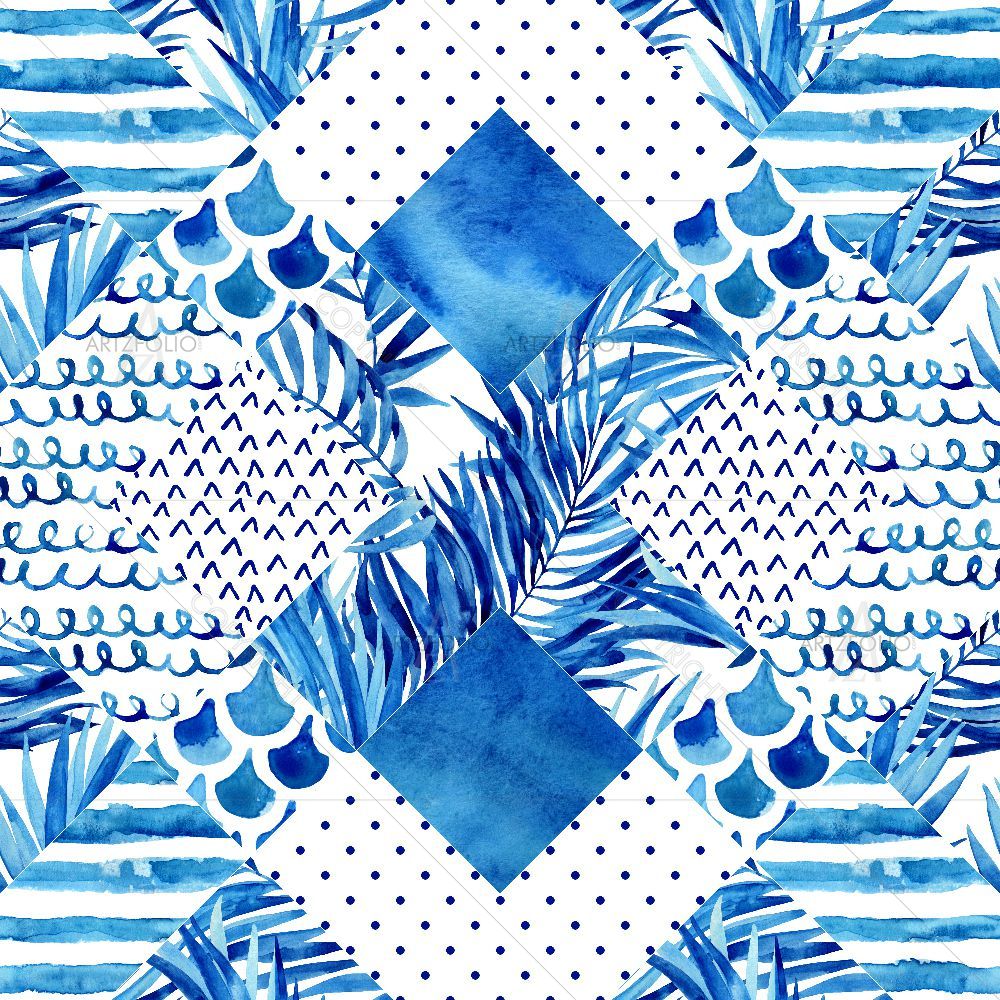 Abstract Blue Geometric Elements D1 — Botanical custom art by ArtzFolio