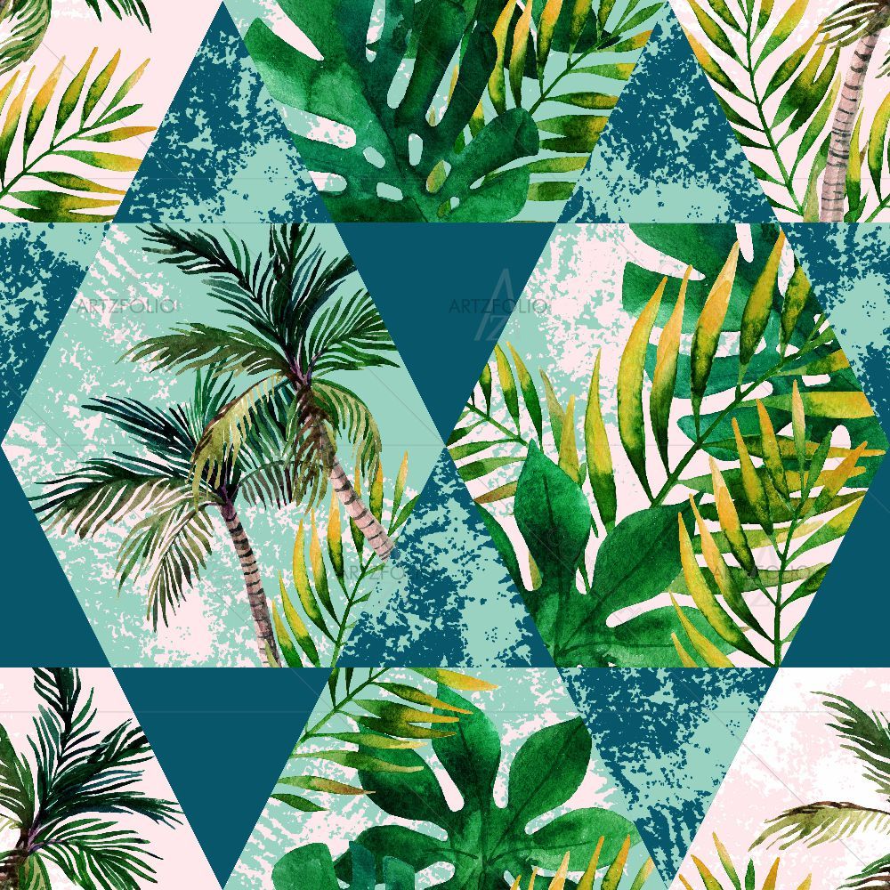 Tropical Leaves and Palm Trees in Geometrical Shapes — Botanical custom art by ArtzFolio
