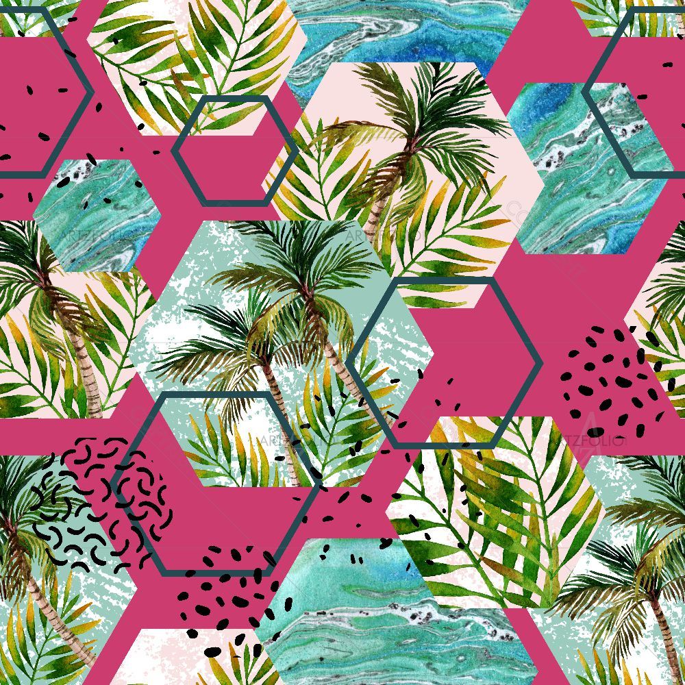 Tropical Leaves and Palm Trees D1 — custom-size art design 5016126