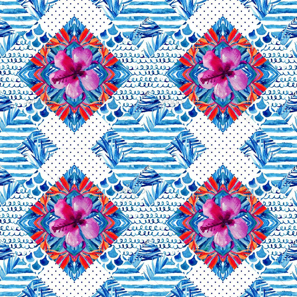 Watercolour Geometric Pattern D4 — Botanical custom art by ArtzFolio