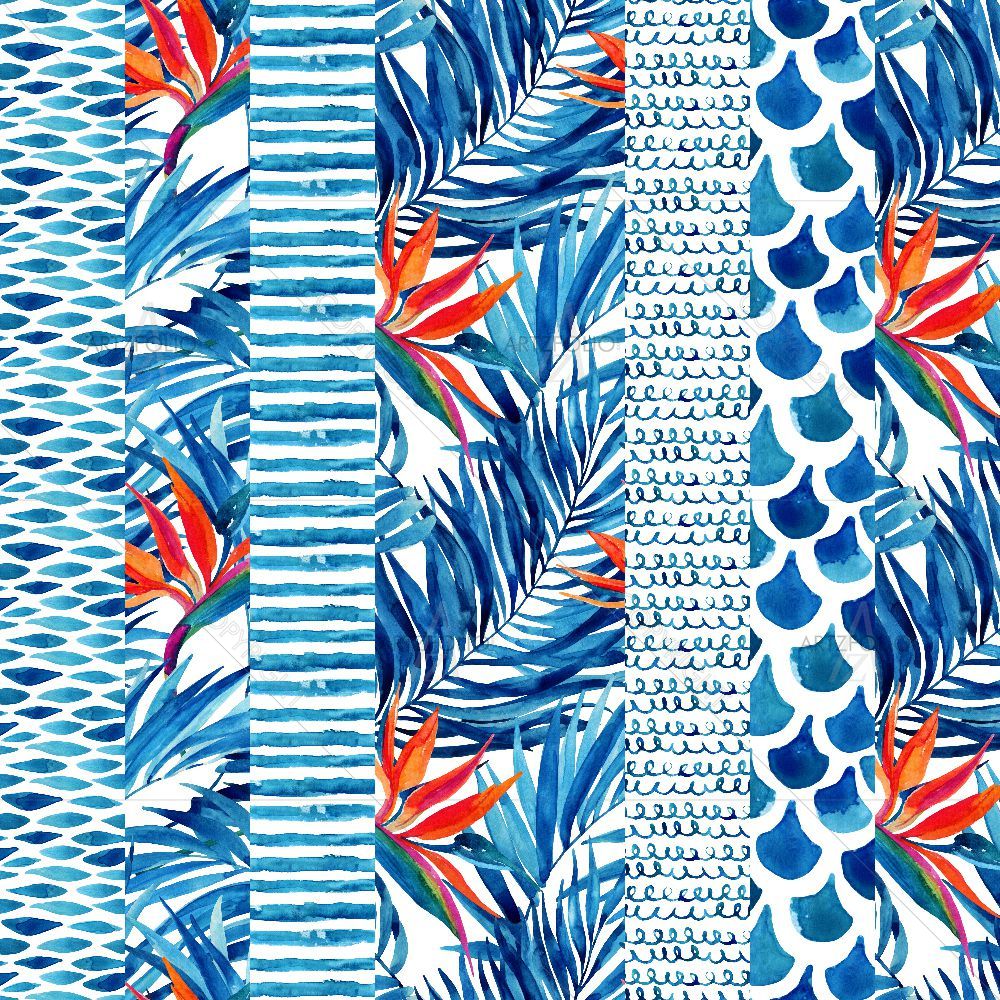 Watercolor Striped Waves — Botanical custom art by ArtzFolio