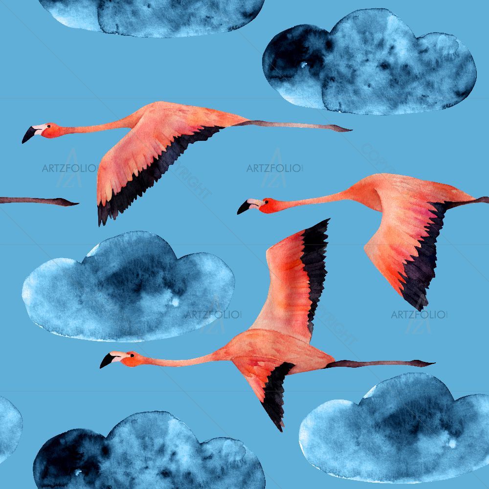 Flamingos Flying in Sea — Animals custom art by ArtzFolio
