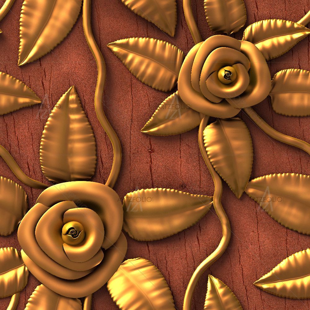 3D Golden Flowers Pattern — custom-size art design 5016157