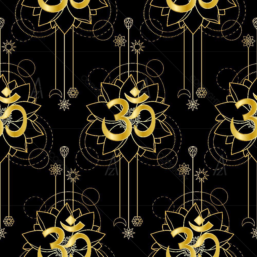 Gold Om Mantra and Lotus — custom-size art design 5016165