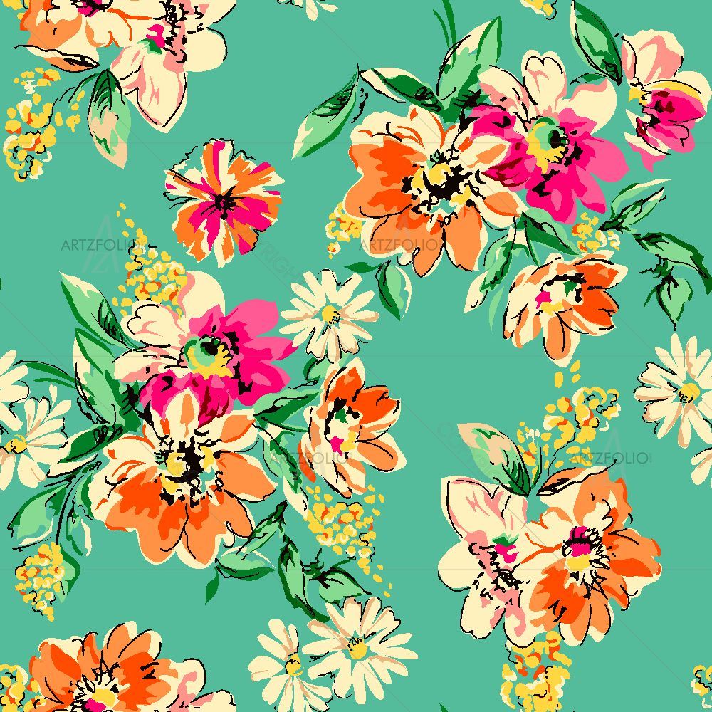 Colorful Floral Pattern D1 — Botanical custom art by ArtzFolio